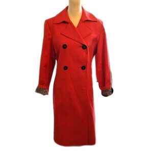 Talbots coral orange/pink long double breasted trench coat, lined size 6